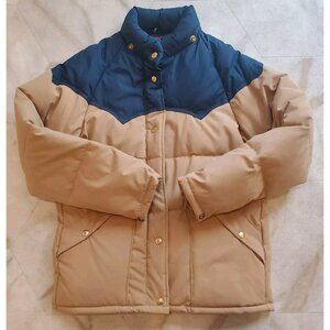 VTG Polar Gear Goose Down Two Tone Tan & Navy Puffer Jacket Medium Zip & Snap